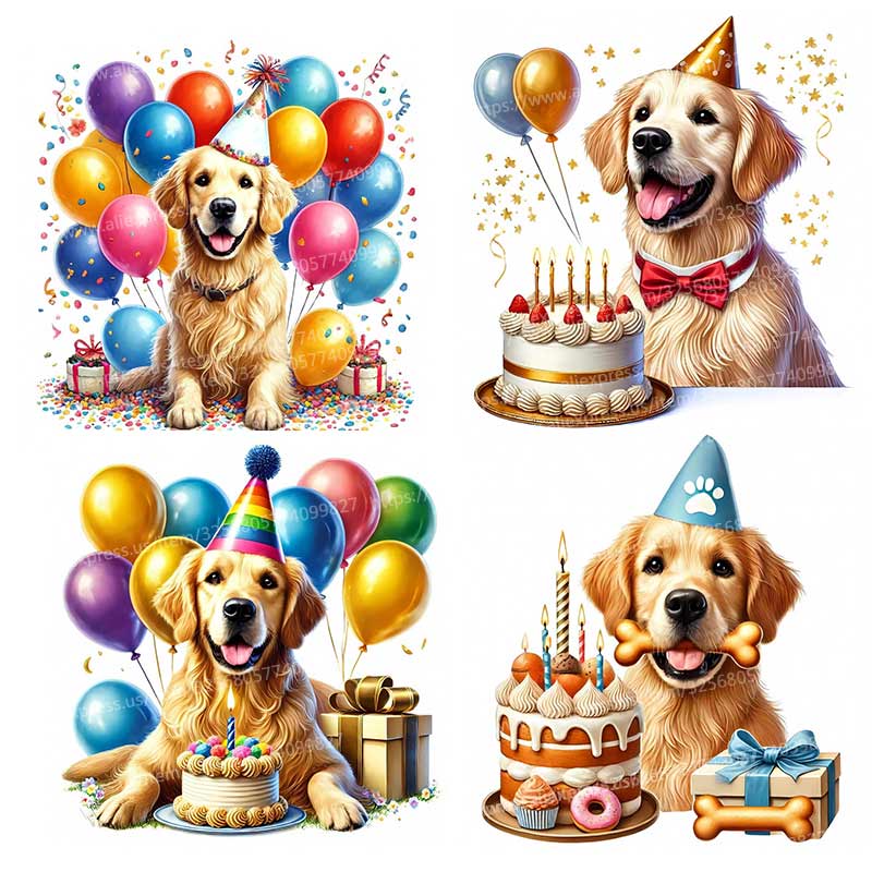 Pvc Panel Background - Autocollant Mural joyeux anniversaire Golden Retriever,